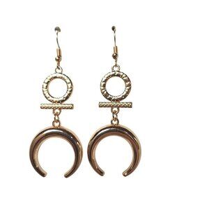 Gold-Tone Crescent Moon Dangle Earrings Textured Detailing And Geometric Design